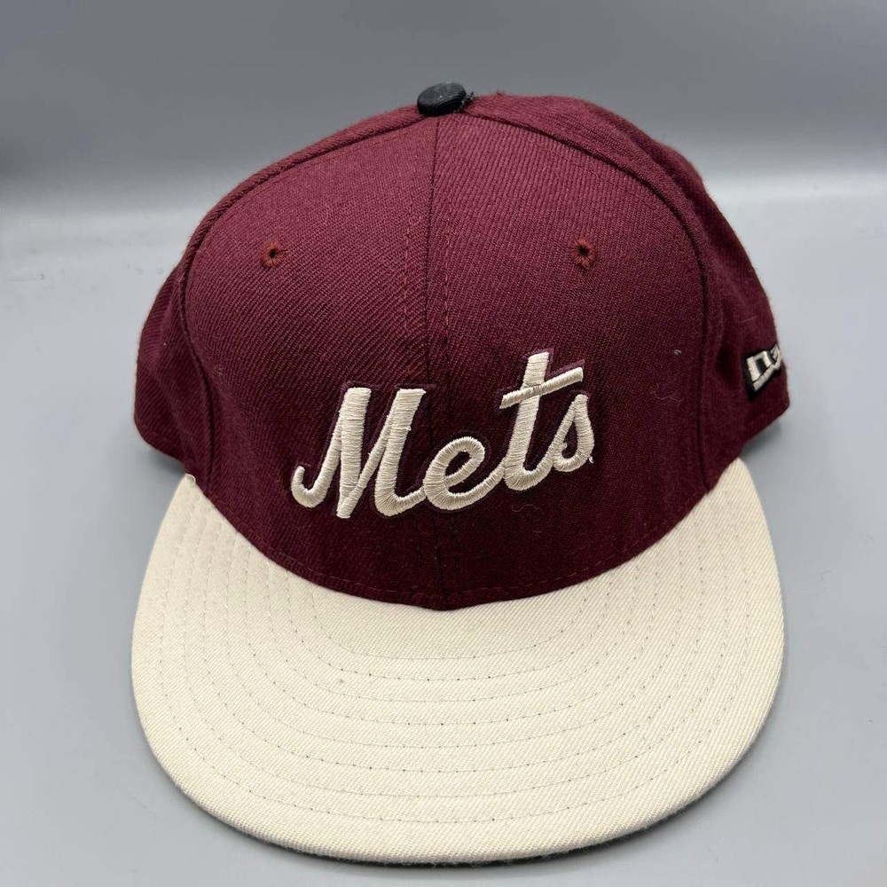 New York Mets Hat Men 7 3/8 Red White Embroidered 59Fifty‎ New Era Fitted Cap